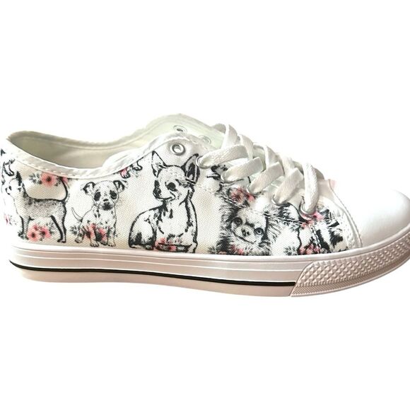 Chihuahua size 9 White Canvas Sneakers Lace Up Low-Top Casual shoes floral - Picture 1 of 10